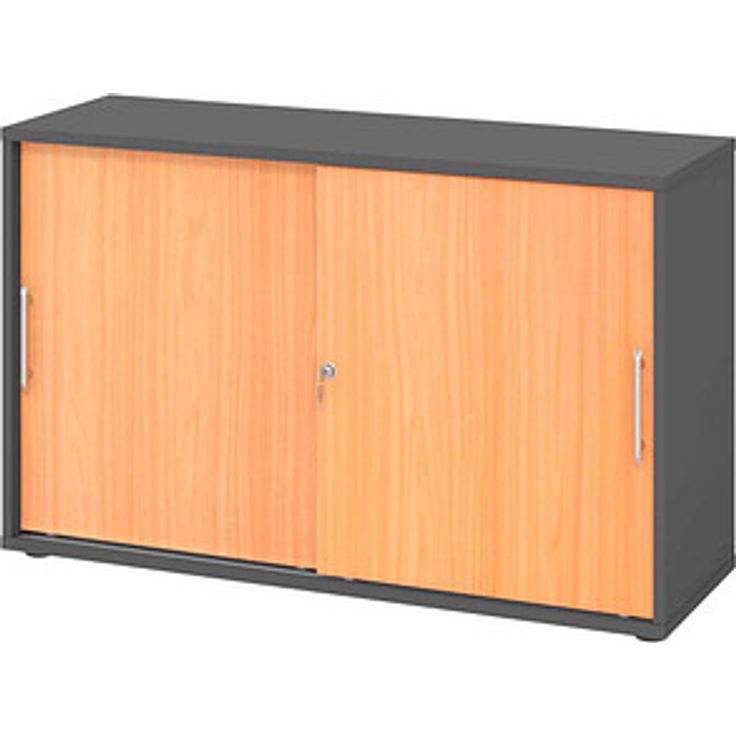 HAMMERBACHER Schiebetürenschrank V1752S/G/6/RE, buche/grafit, 1 Fachboden, 120,0 x 40,0 x 74,8 cm, abschließbar