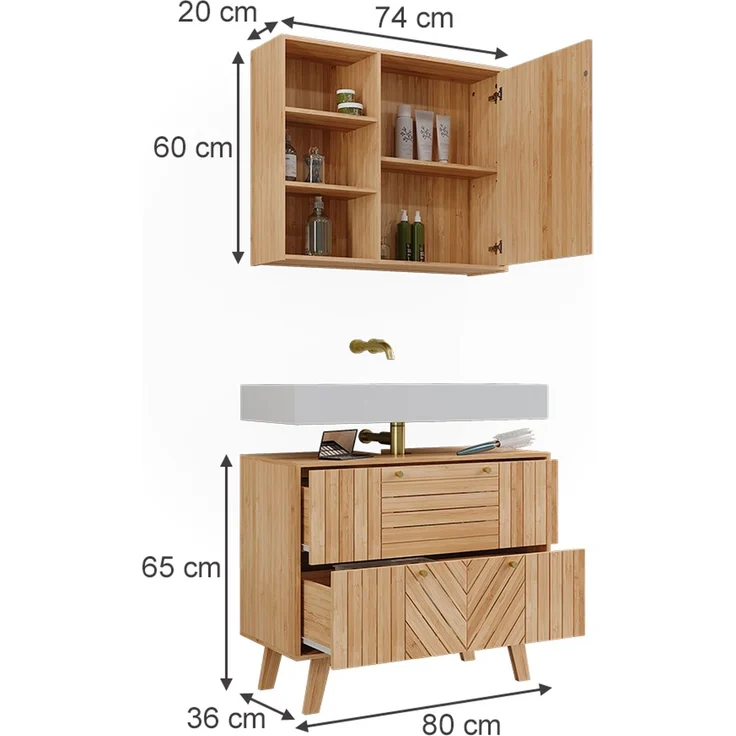 Badmöbel-Set Lucie Bambus 2 Teile Vicco – Bild 2