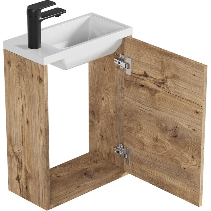Gäste-WC Waschtisch Set Florence 40 x 22 cm – Kastanie Eiche – Waschbeckenunterschrank mit 1 Tür und Soft-Close – Bild 3