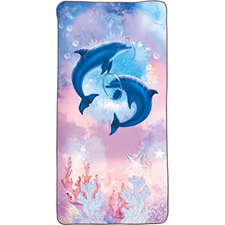 Roth Badetuch Delfine, 60 x 120 cm, Rosa / Blau, saugfähig, platzsparend – Bild 1