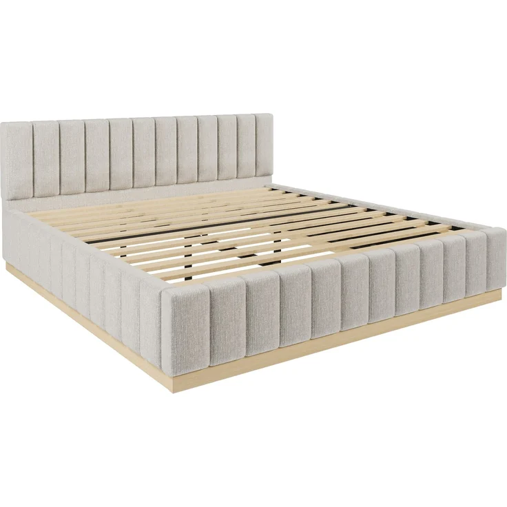 Polsterbett, Doppelbett, 180 x 200 cm, Bett mit Lattenrost, Kopfteil,Gepolstertes Kopfteil, Ohne Matratze, Grau Chenille – Bild 6