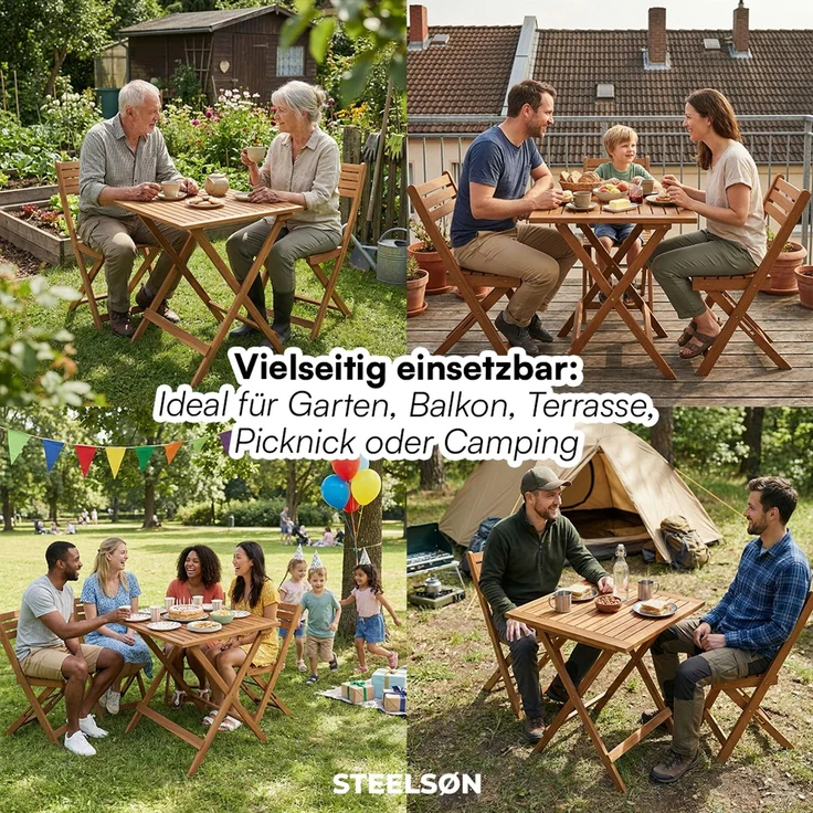 STEELSØN 'Lystra' Gartentisch, Akazienholz geölt, 70x70x73 cm (LxBxH), Holztisch klappbar, bis 80 kg belastbar – Bild 6
