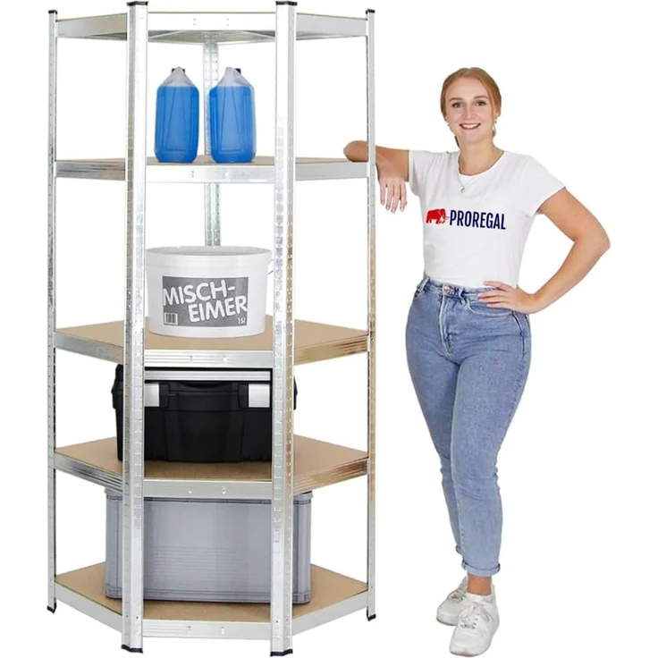PROREGAL Eckregal Ragnar 1x: 180 x 70 x 40 cm Verzinkt Fachlast 175kg, Kellerregal, Steckregal, Garagenregal, Lagerregal – Bild 3