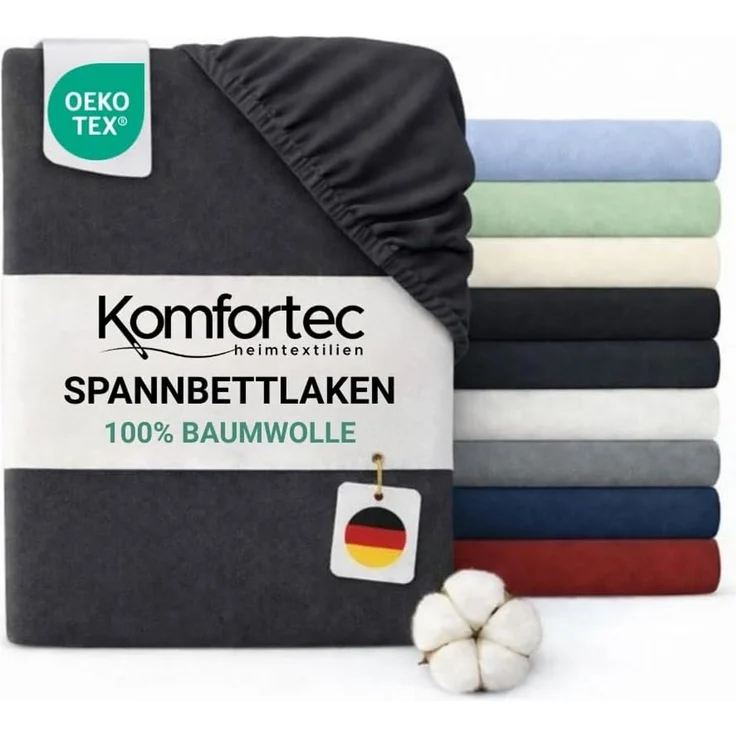 Komfortec Jersey Spannbettlaken 200x200 cm, 100% Baumwolle, Anthrazit