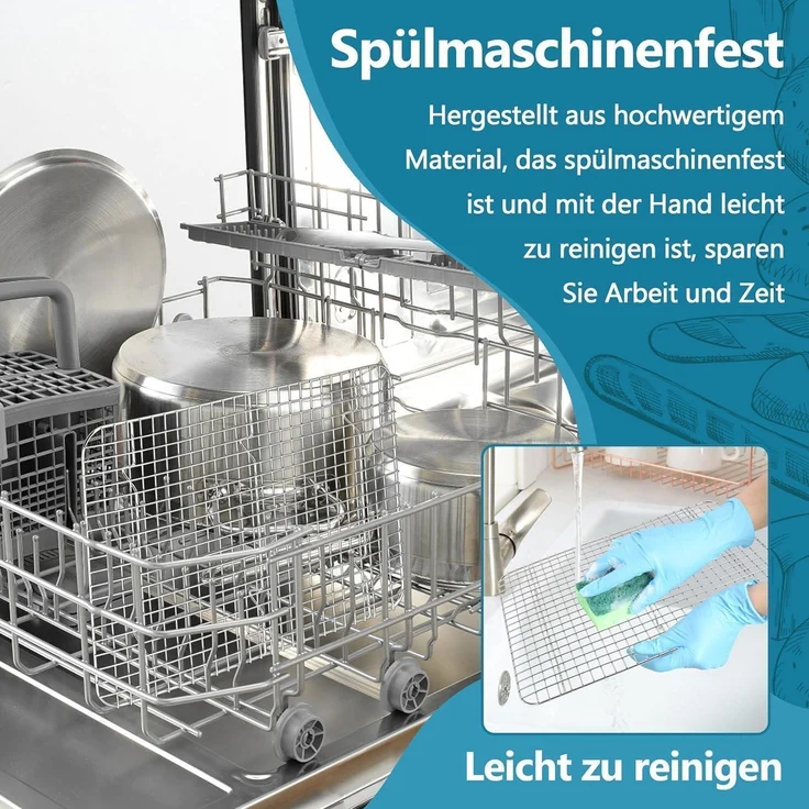 Homikit Kuchengitter Abkühlgitter 2er Set Edelstahl Groß Backen Kühlen 42x29,3cm – Bild 4