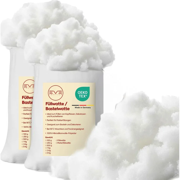 EVE Textile® 4 kg Füllwatte für Kissen Flauschiges Füllmaterial & Stopfmaterial Kissenfüllung, Bastelwatte, Stoff Füllung für Kissen, Stofftiere & Kuscheltiere Öko-Tex 100 Zertifiziert