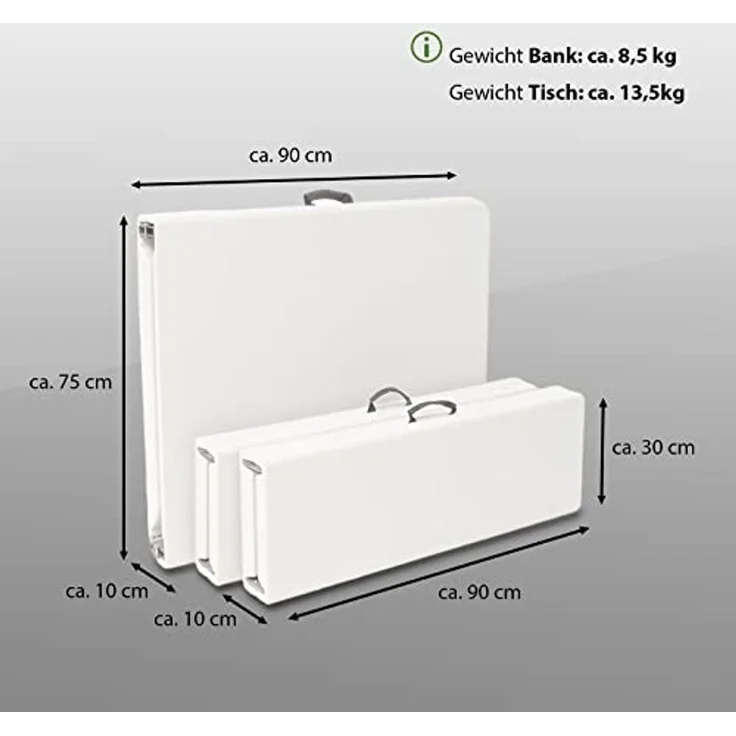 Bierzeltgarnitur 3 teilig weiß Festzeltgarnitur 180x75cm klappbar Gartenmöbelset 2 Bierbänke 1Tisch – Bild 6
