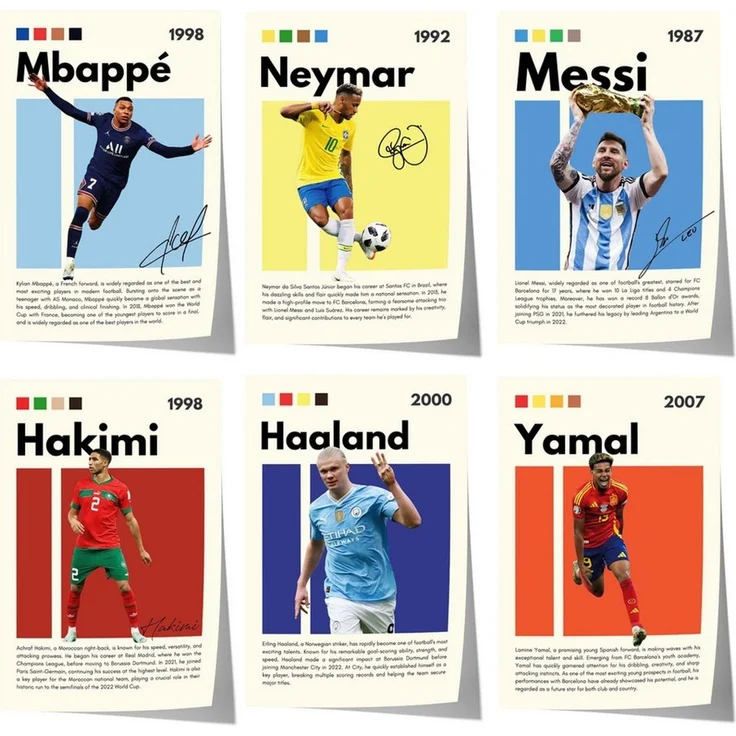 JUSTGOODMOOD Poster Fußball Stars Mbapp Neymar Messi Hakimi Haaland Yamal Sport Wanddeko P, B (1 St) – Bild 1