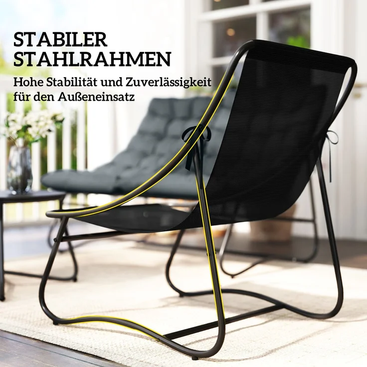 4-Sitzer Gartenmöbel-Set, 2 Stühle, 1 Doppel-Sofa, 1 Tisch, dicke Kissen, Stahlrahmen, für Terrasse, Grau--Grau--122x87x85cm--YOUDENOVA – Bild 8