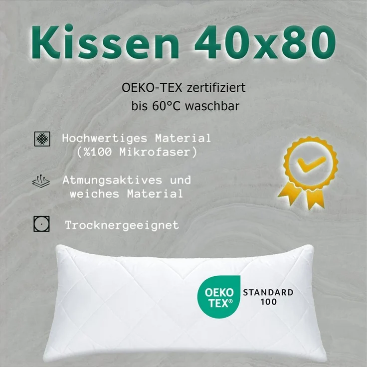 livessa Kopfkissen mit Bezug - 40x80 / 80x80 cm - Kissen mit Kissenbezug, Füllung: Hohlfaser, Kissen mit Bezug, Kissen %100 Microfaser - Kissenbezug 100%Baumwolle – Bild 2