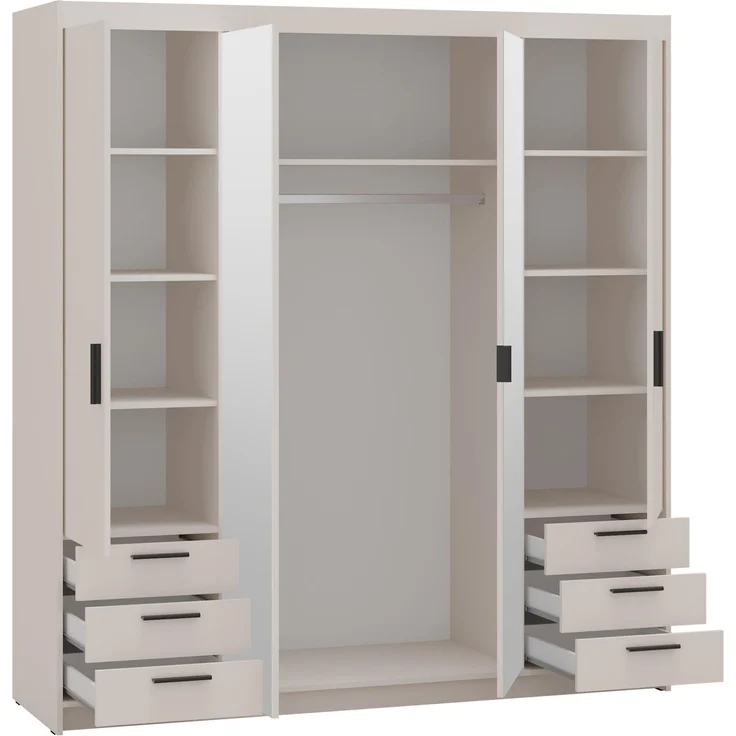 AX LIVING Beige Kleiderschrank mit Spiegel Storicos 4T6S 176,3cm Groß – Bild 3