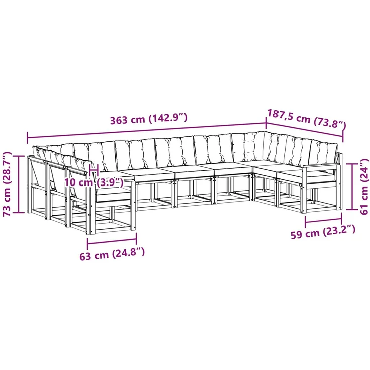 vidaXL Outdoor-Sofagarnitur mit Kissen 10 pcs Weiß und Creme 3389900 – Bild 9