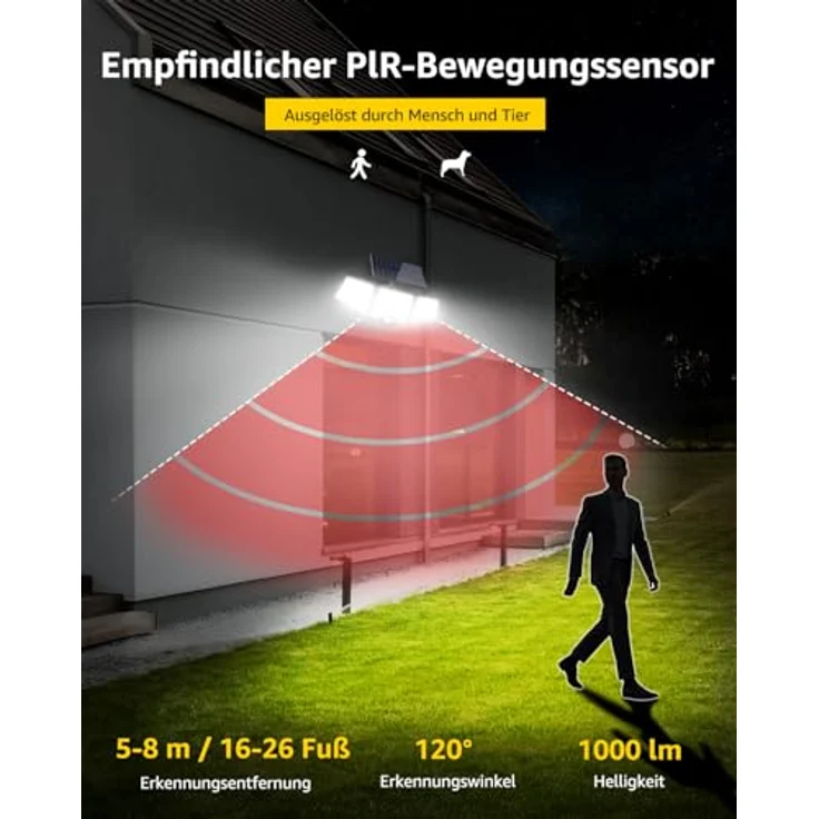 Lepro Solarlampen für Außen mit Bewegungsmelder, 360° Beleuchtungswinkel, 1000 Lumen 6W LED Solarlampen Aussen, IP65 Wasserdicht, 270°Drehbar Solar Außenleuchte für Außen Garten Balkon Garage – Bild 4