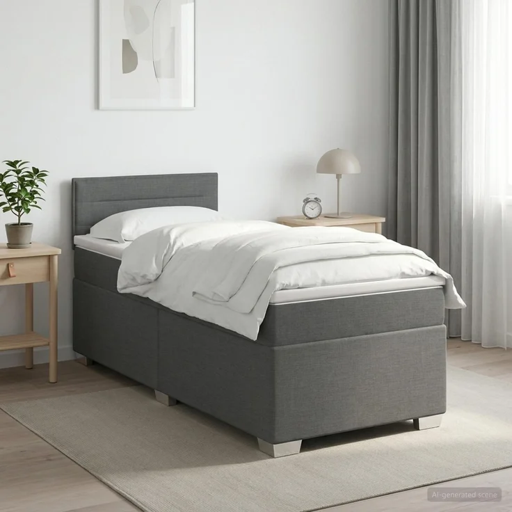 vidaXL Boxspringbett mit Matratze Dunkelgrau 80 x 200 cm Stoff 3450342 – Bild 1