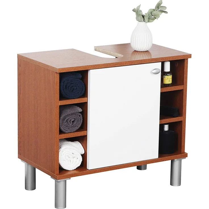 RICOO Waschbecken-Unterschrank für Badezimmer oder Gäste WC – 60 x 54 x 32 cm – Bad-Schrank Eiche rustikal Dunkelbraun WM100-ER-W