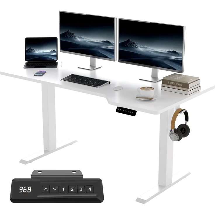 JUMMICO Höhenverstellbarer Schreibtisch 140x70 cm Ergonomie Bürotisch | Höhenverstellbar Schreibtisch Elektrisch mit 4 Memory-Funktion, großer Leicht L-förmig Eckschreibtisch für Homeoffice