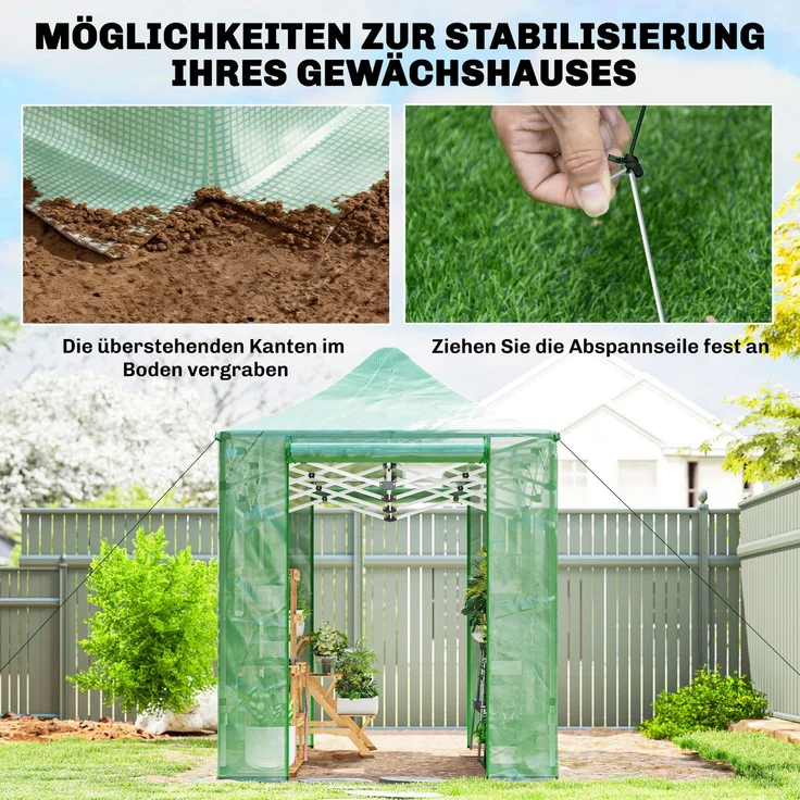 Outsunny Pop Up Gewächshaus, PE, Metall, Grün, 295L x 200B x 270H cm – Bild 9