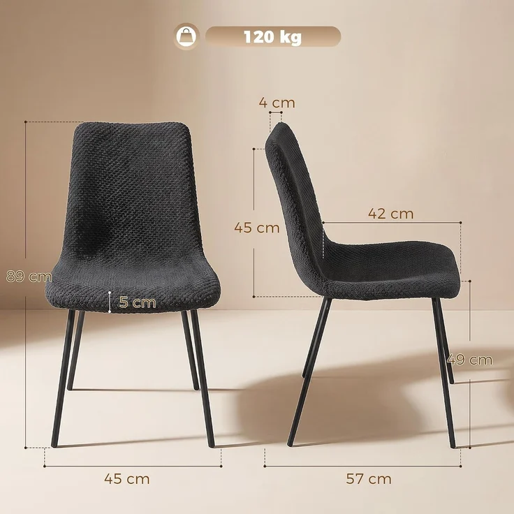 HOMCOM Esszimmerstuhl, Samt (100 % Polyester), Dunkelgrau, 45 x 57 x 89 cm – Bild 3