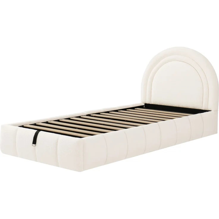 Merax Polsterbett, Einzelbett, Kinderbett 90 x 200cm, hydraulisches Funktionsbett, Bett mit Lattenrost, Kopfteil und großem Stauraum, gepolstertes Kopfteil, bouclé, beige – Bild 9