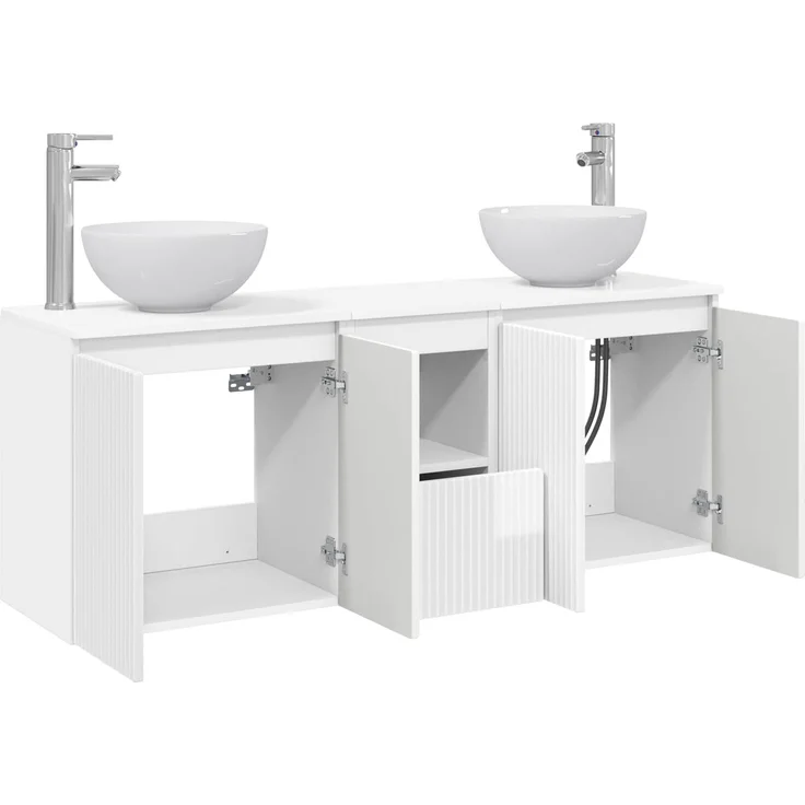 vidaXL Wandhängendes Badezimmerschrank-Set 3 stk. Hochglanz Weiß 3405631 – Bild 4