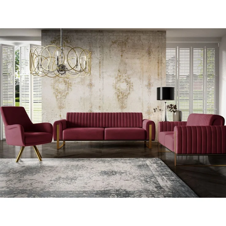 Sofa Designersofa VALERIE 2-Sitzer in Stoff Elisa Velvet Bordeauxrot – Bild 5