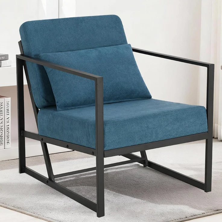 Sessel Cocktailsessel Polstersessel Leinen Eisengestell 1 Sitz Blau – Bild 1