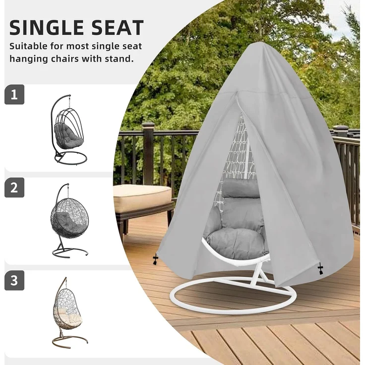 Hängesessel Schutzhülle 230 × 115 cm UV resistent, Wasserdicht, Reißverschluss, Grau, Outdoor Single Chair – Bild 7