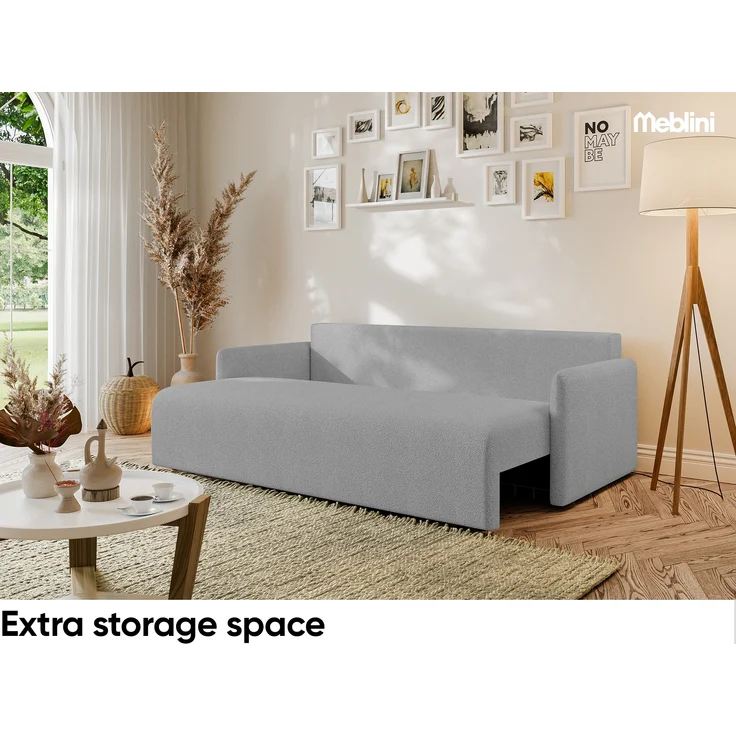 MEBLINI Sofa mit Schlaffunktion - ANAKIN - 210x90x93cm - Grau Boucle – Schlafcouch Ausziehbar - Schlafsofa mit Bettkasten - Sofabett - Couch mit Schlaffunktion – Klappsofa – Bild 4