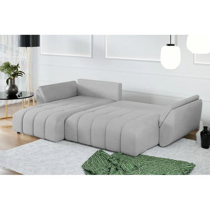 AX LIVING L Form Couch hellgrau Verciani Schlaffunktion Bettkasten 280 – Bild 4