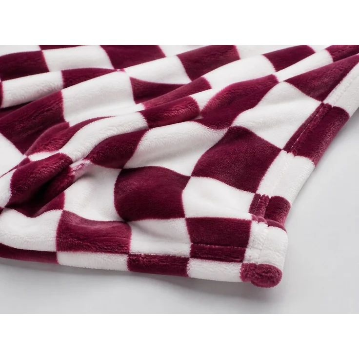 Flanell-Kuscheldecke mit Schachbrettmuster für Sofa und Bett Weiß-Bordeaux, 200x200 cm – Bild 3