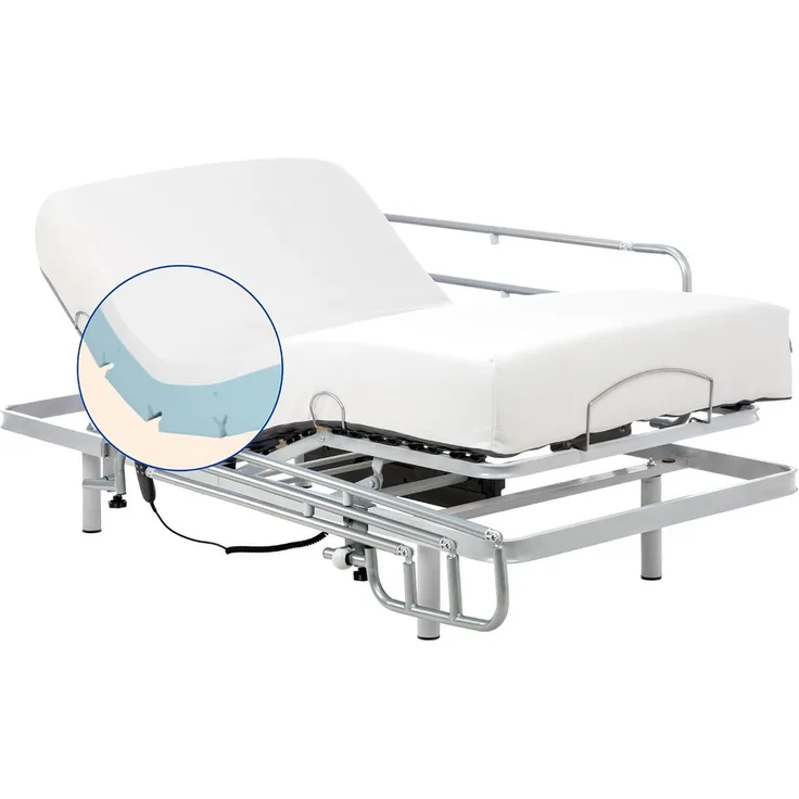 Geriafy - Elektrisch verstellbares Bett mit 20 cm viskoelastischer Tencel-Matratze | Atmungsaktiver und weicher Bezug | Mit klappbaren Bettgittern (105x190 cm)