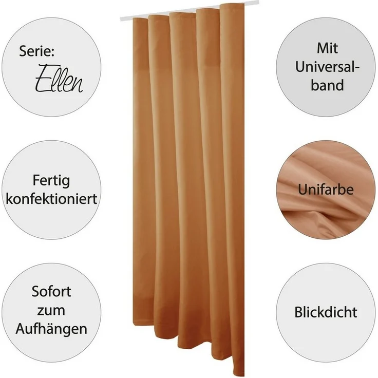 Bestlivings Gardine "Ellen" mit Universalband (2 St), Kräuselband, blickdicht, in moderner Satin-Optik, einfarbig, modern, waschbar bei 30°C – Bild 2