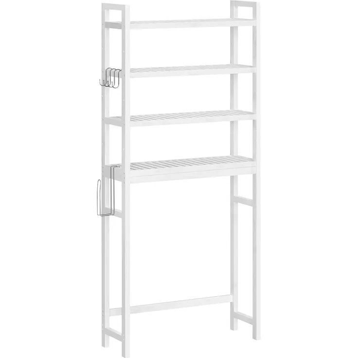 Songmics 4-stöckiges Toilettenregal, verstellbare Ablagen, Bambus wolkenweiß, 185 x 26 x 63 cm