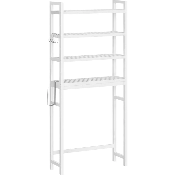 Songmics 4-stöckiges Toilettenregal, verstellbare Ablagen, Bambus wolkenweiß, 185 x 26 x 63 cm – Bild 1