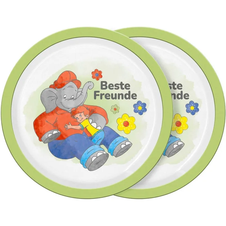 Geda Labels GmbH Frühstücksteller Benjamin Blümchen 2er Set, (2 St), Grün, 21,5 cm, spülmaschinengeeignet