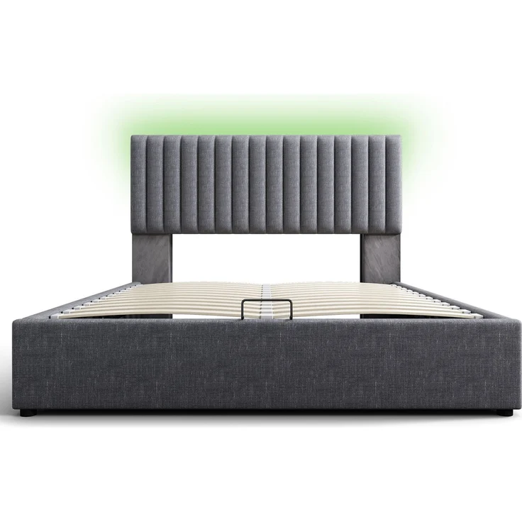 Polsterbett 140×200 cm aus Leinen-Stoff mit LED-Beleuchtung und USB-C-Ladestation, grau – Bild 6
