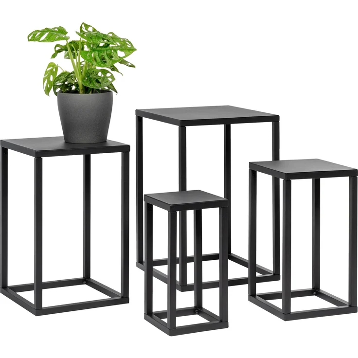 Blumenhocker 4er-Set, Metall-Blumenständer, Blumensäule schwarz – Bild 1