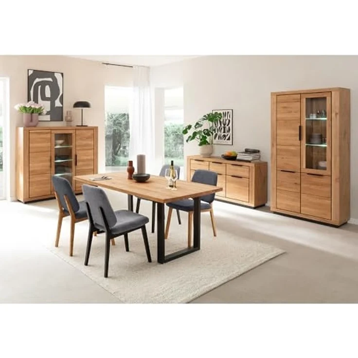 Lomadox Highboard GIUSTINO-06, Eiche teilmassiv geölt, Massivholzfronten, LED-Beleuchtung – Bild 2