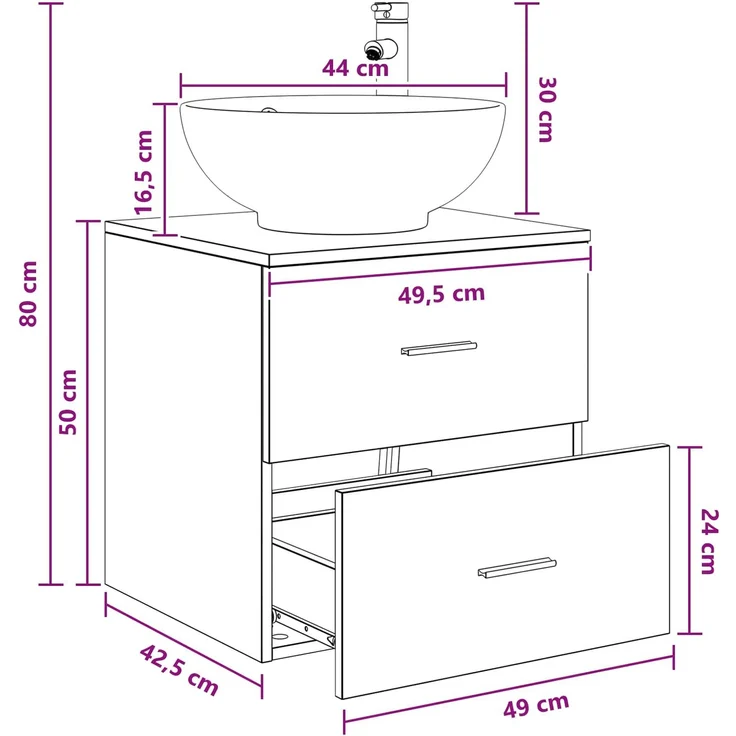 vidaXL Wandmontierter Waschbeckenunterschrank Geräucherte Eiche 890306 – Bild 9