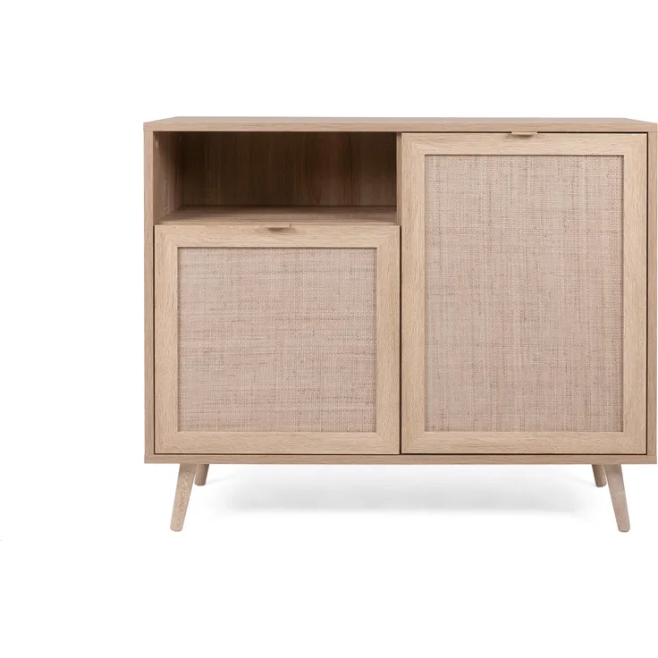 Finori Bali 01A Kommode, Dekor Sonoma Eiche / Dekor Rafia Motivdruck | Kommode für Wohnzimmer | Maß: B x H x T ca. 101,4 x 87 x 40 cm | Kommode mit 2 Rahmentüren, 1 Einlegeboden und 1 offenes Fach