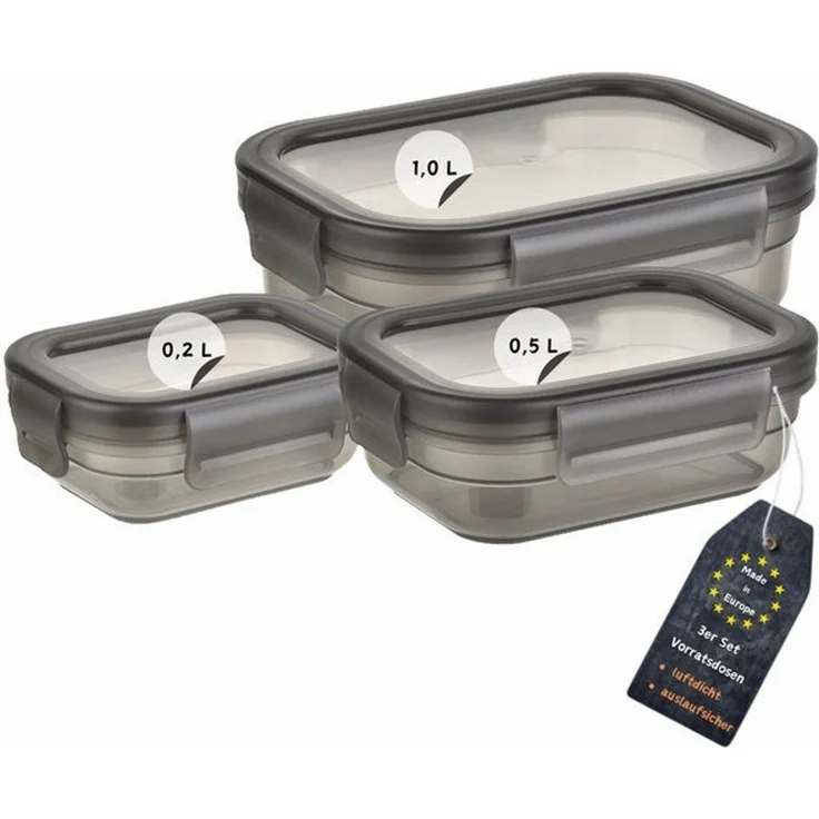 Engelland Frischhaltedose 3er Set Aufbewahrungsdosen mit Deckel, Vorratsdose, Frischhaltedose, Kunststoff/Silikon, (Vorteils-Set, 3-tlg, 0,2 L / 0,5 L / 1,0 L), luftdicht, auslaufsicher, stapelbar, BPA-frei, verschiedene Größen – Bild 4