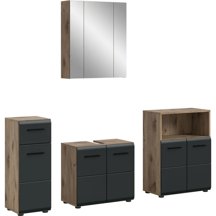 Badkombination (B/H/T: 180x185x30 cm) in schwarz matt und Nox Oak Nachbildung – Bild 1