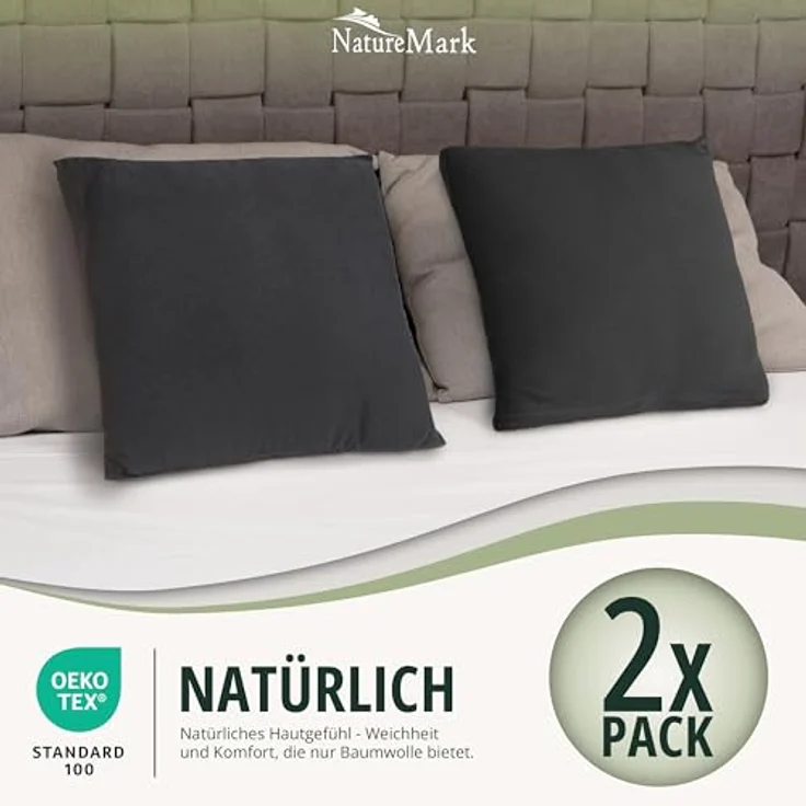 NatureMark Kissenbezüge 2er Pack Jersey Kissenbezug Kissenhülle, (2 Stück), Kissenhülle in vielen Größen und Farben (40 x 40 cm, Schwarz) – Bild 7