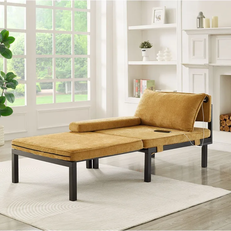 Schlafsessel 2-in-1 176cm×82cm×79cm mit ausziehbarer Liegefunktion und USB-Anschluss in Gelb