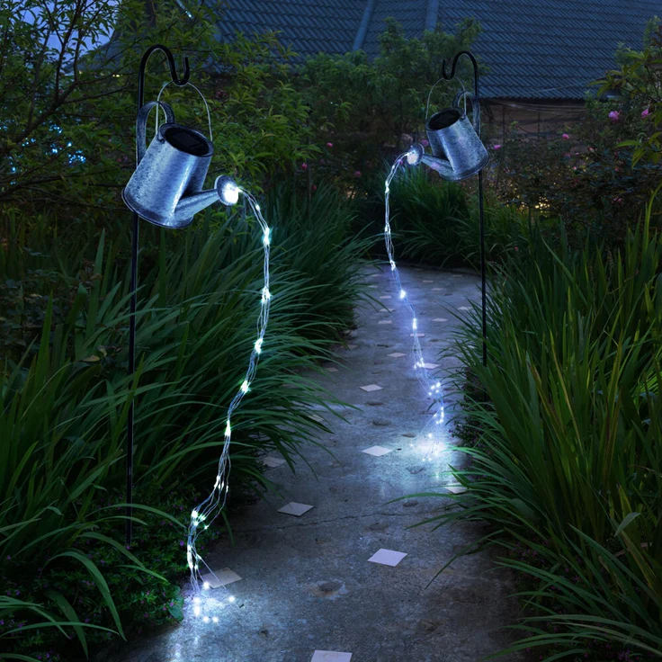 LED Solar-Steckleuchte, Gießkanne, silber-grau, H 112 cm – Bild 4