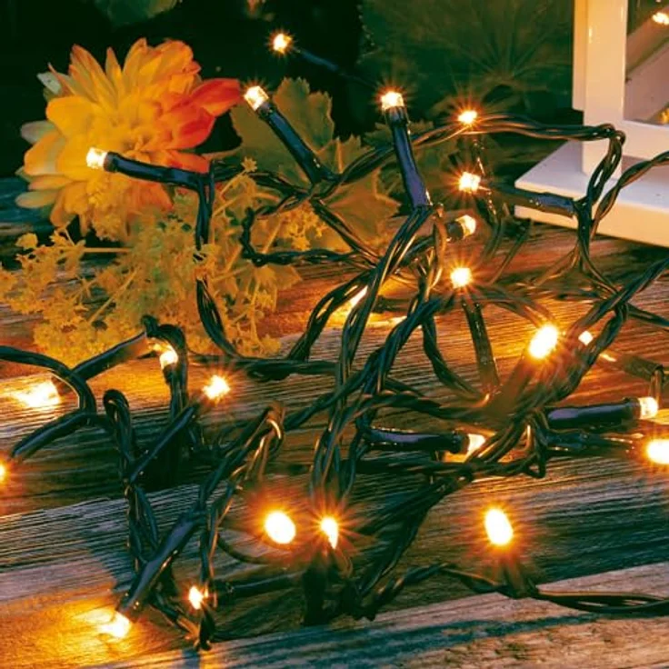 hellum Lichterkette außen 120 LED klassisch warmweiß, Lichterkette innen, Weihnachtsbeleuchtung außen, mit Timer, 11,9m beleuchtete Länge, Kabelfarbe grün – Bild 8