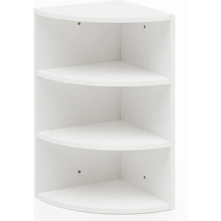 Eckregal Weiß 30 x 60 x 30 cm WL5.843 Holz Wandregal Eck Hängeregal, Holzregal für die Wand Hoch, Wandboard Freischwebend, Design Dekoregal mit runder Front, Bücherregal Schwebend Modern