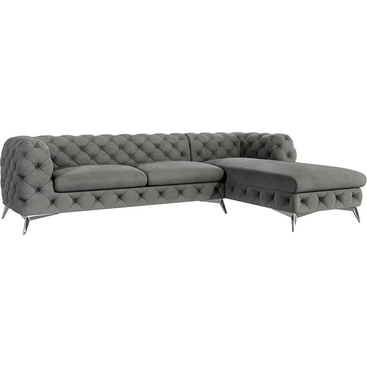S-Style Möbel Ecksofa Chesterfield mit Ottomane Kalina mit Silber Metall Füßen, mit Wellenfederung – Bild 1