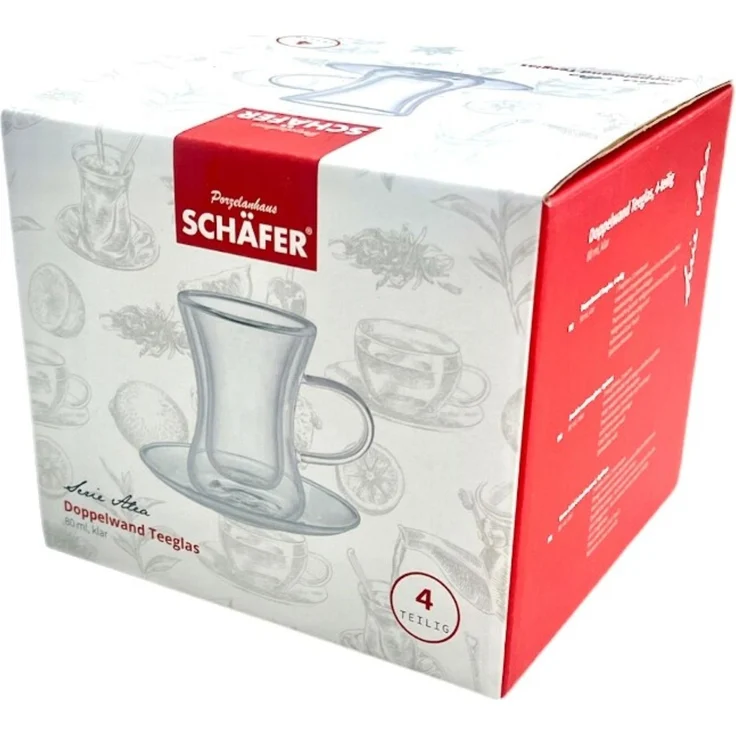 Dopplewandige Teegläser 4-teiliges Set mit Henkel 80 ml - Hitzebeständiges Glas Transparent – Bild 3