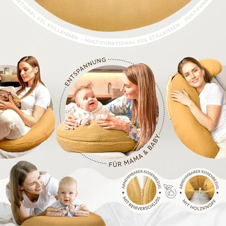 sei Design XXL Stillkissen Seitenschläferkissen - Musselin-Bezug personalisiert mit Namen Geburtsdatum: personalisierte Geschenke zum Geburt Baby Geschenk für Junge oder Mädchen – Bild 4